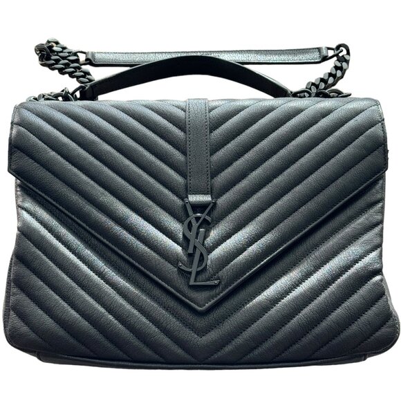 YSL SAINT LAURENT COLLEGE LARGE CHAIN QUILTED TEXTURED-LEATHER SHOULDER BAG - Picture 1 of 15